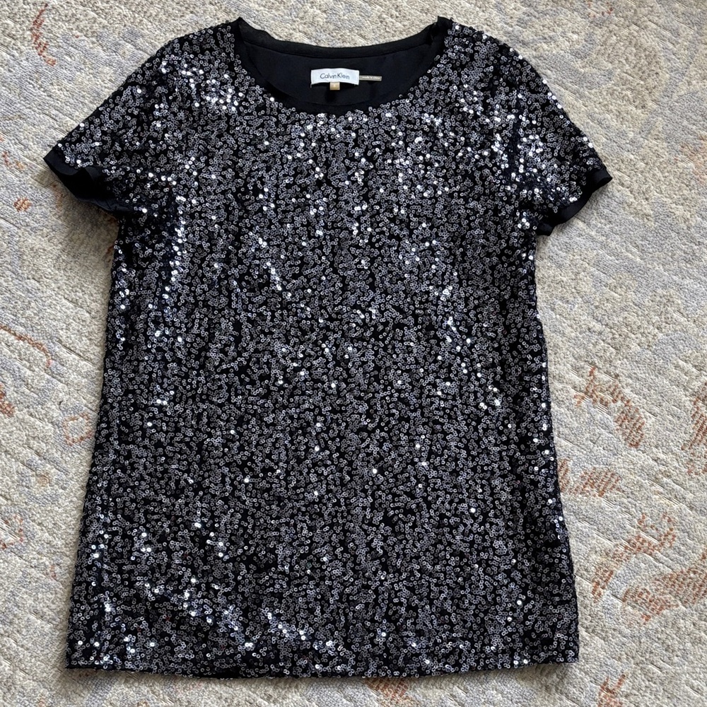 Calvin Klein Black Sequin Short Sleeve Tee Top